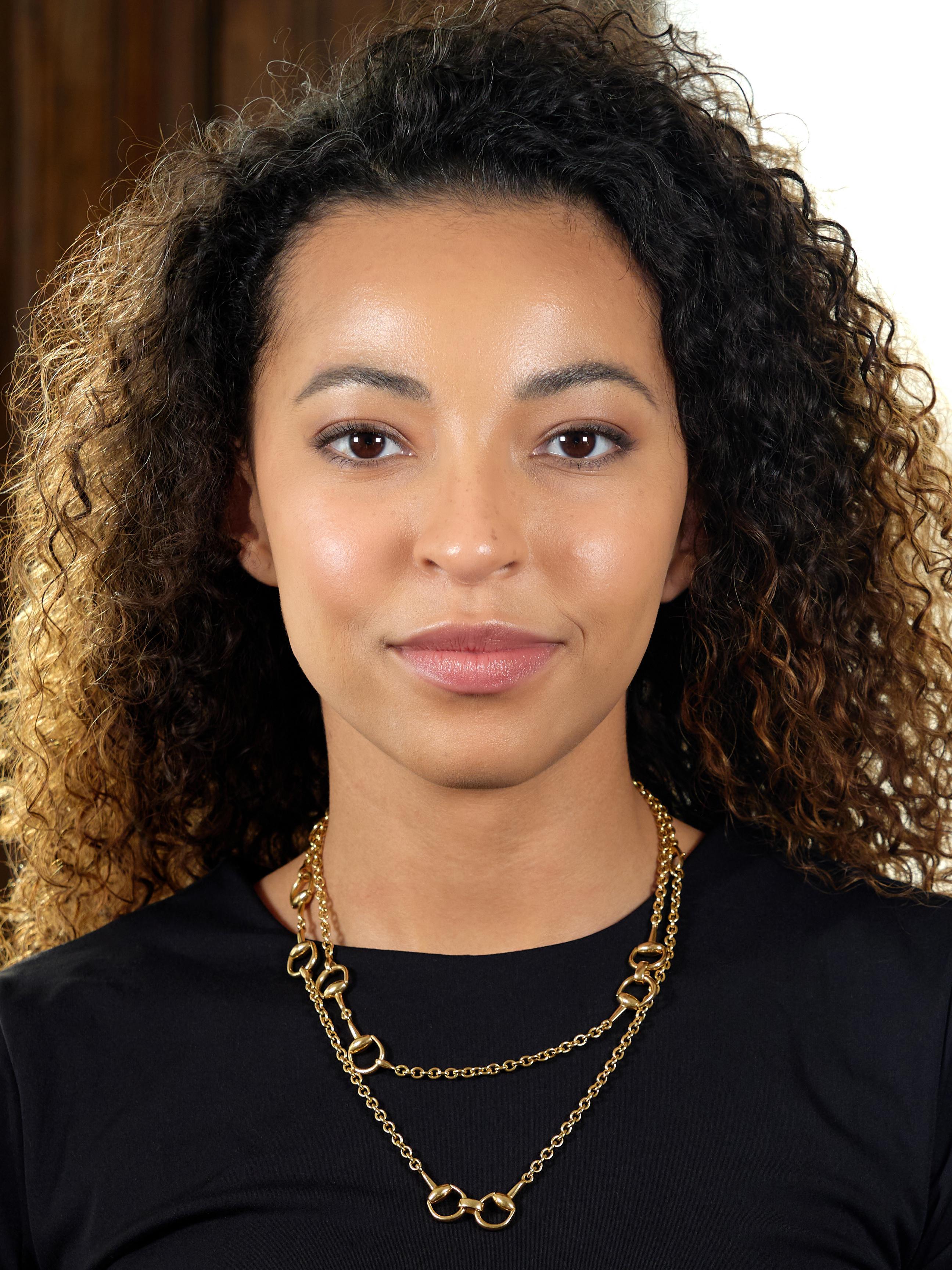 Comprised of cable link chain with horsebit motif stations
Hinged with a high polish finish
Suspending round logo tag
Stamped with Italian assay marks for 18 karat gold
Fully signed Gucci, Made in Italy
Circa: 1990's, from the Horsebit