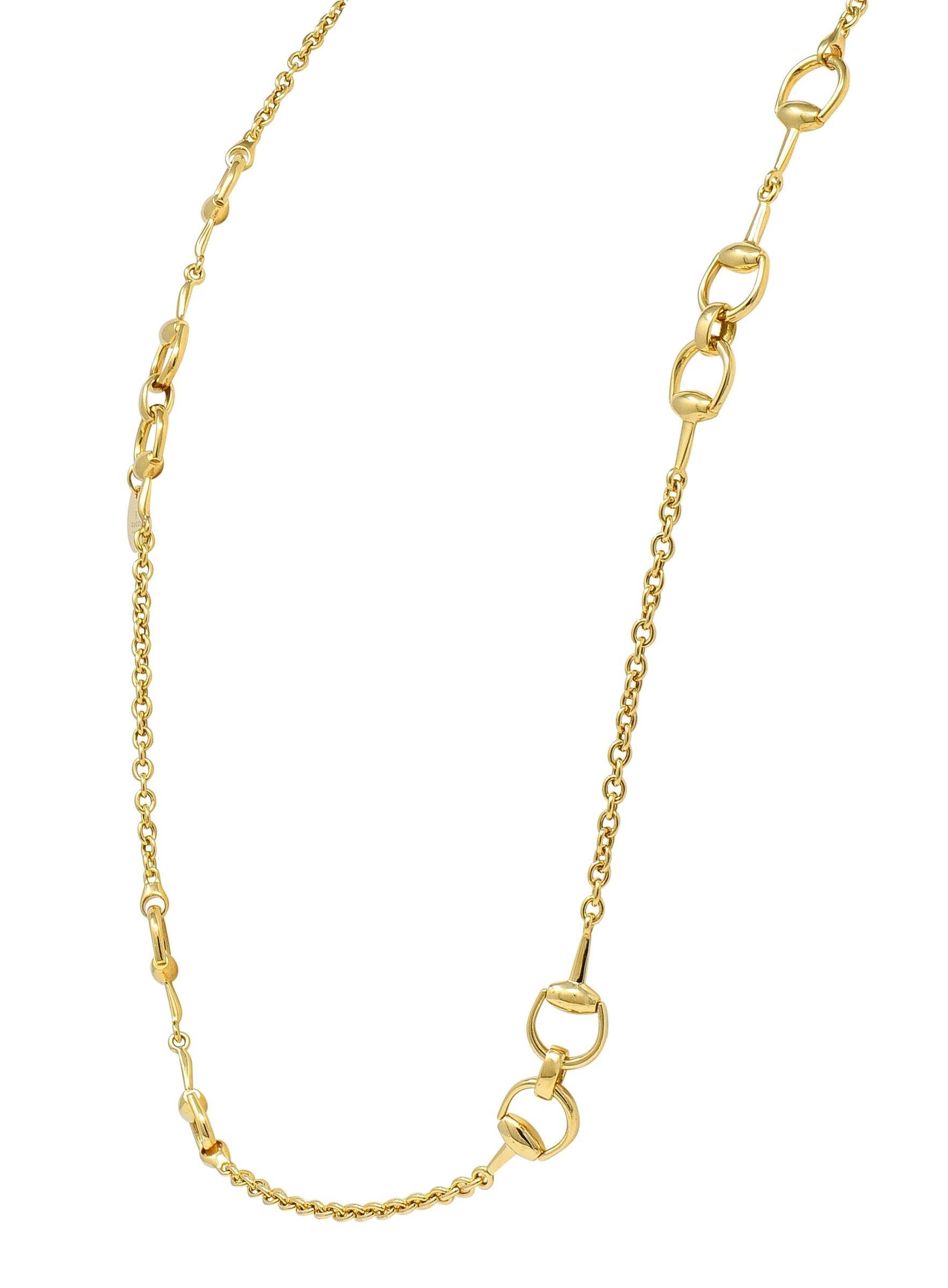 Women's Gucci 1990's 18 Karat Yellow Gold Vintage Horsebit 36 IN Long Chain Necklace For Sale