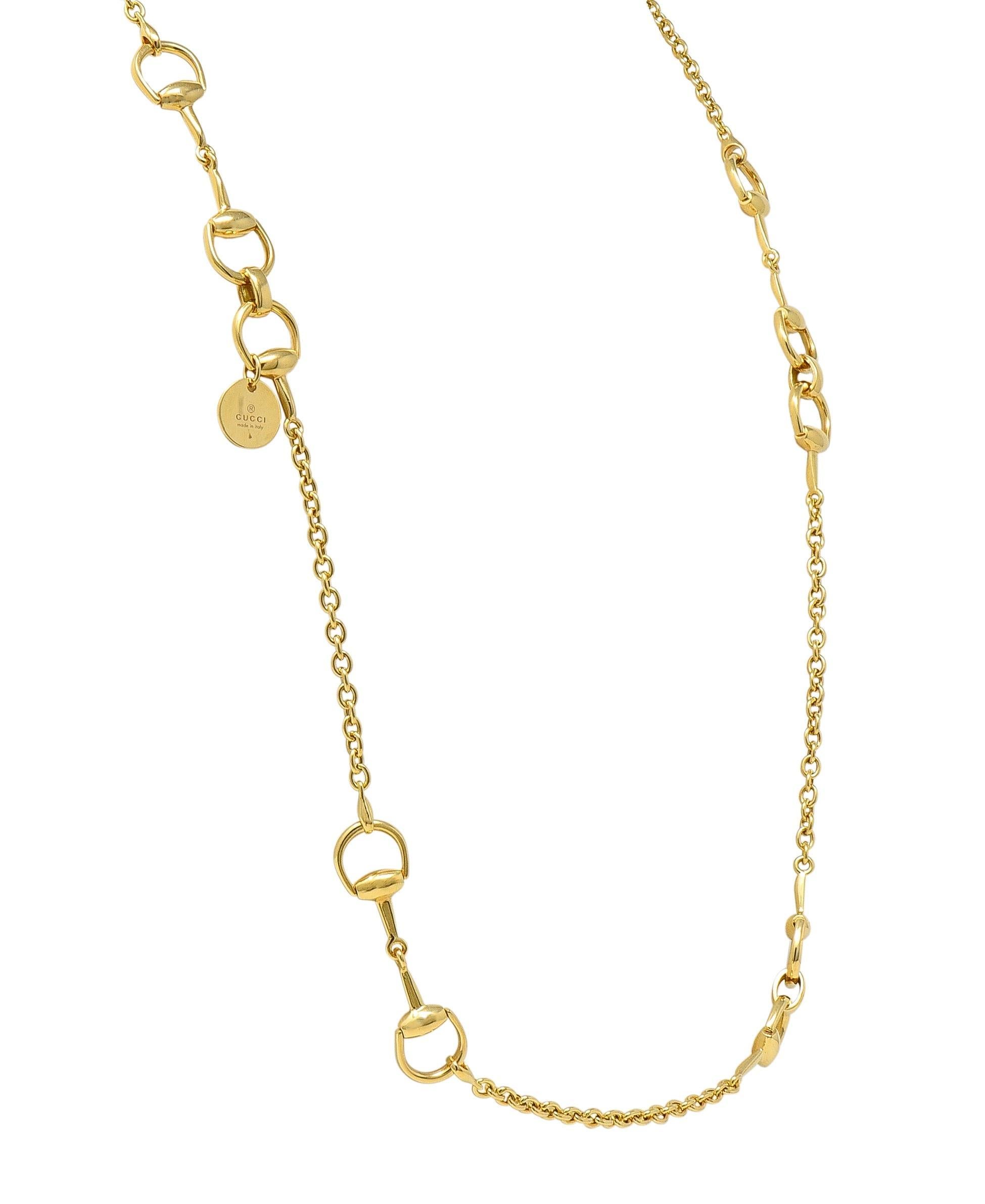 Gucci 1990's 18 Karat Yellow Gold Vintage Horsebit 36 IN Long Chain Necklace For Sale 1