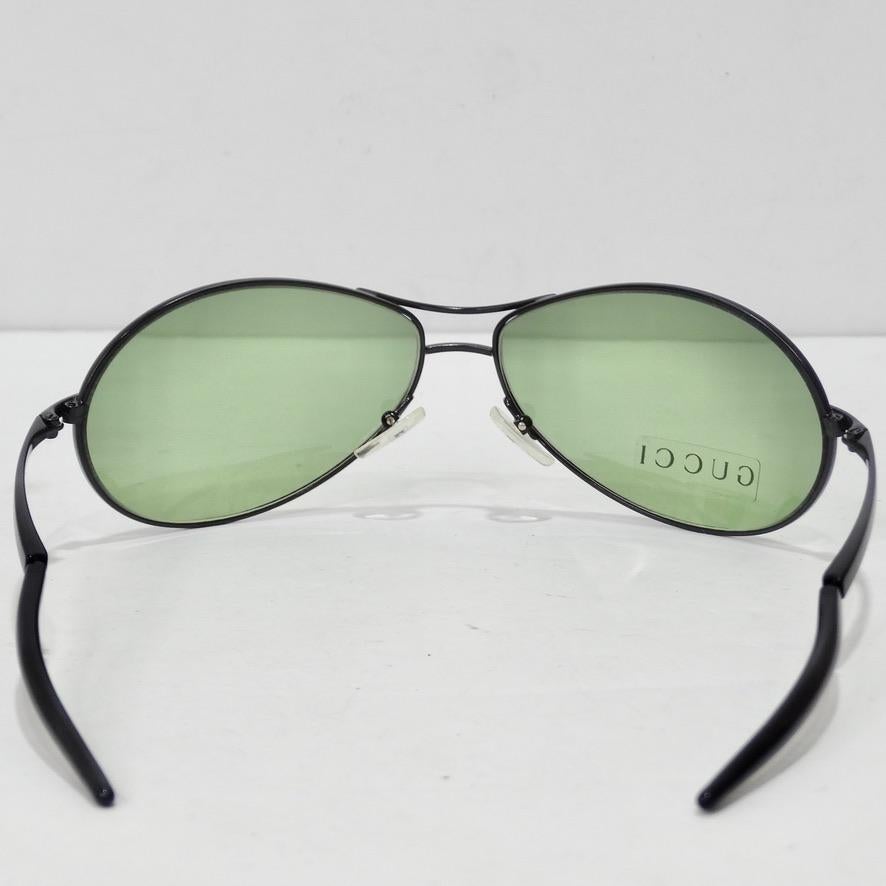 Gucci 1990s Black/Green Lense Sunglasses For Sale 8