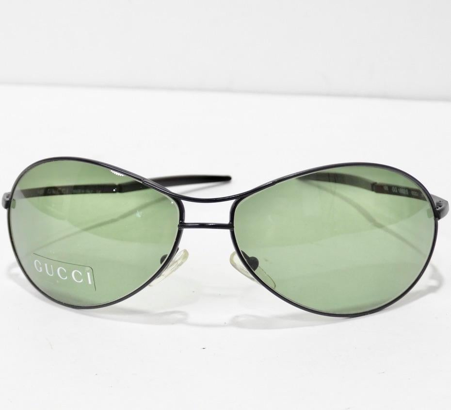 Gucci 1990s Black/Green Lense Sunglasses For Sale 2