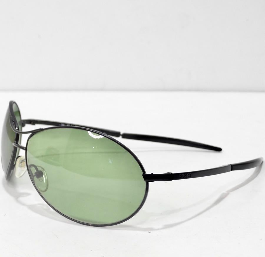 Gucci 1990s Black/Green Lense Sunglasses For Sale 3