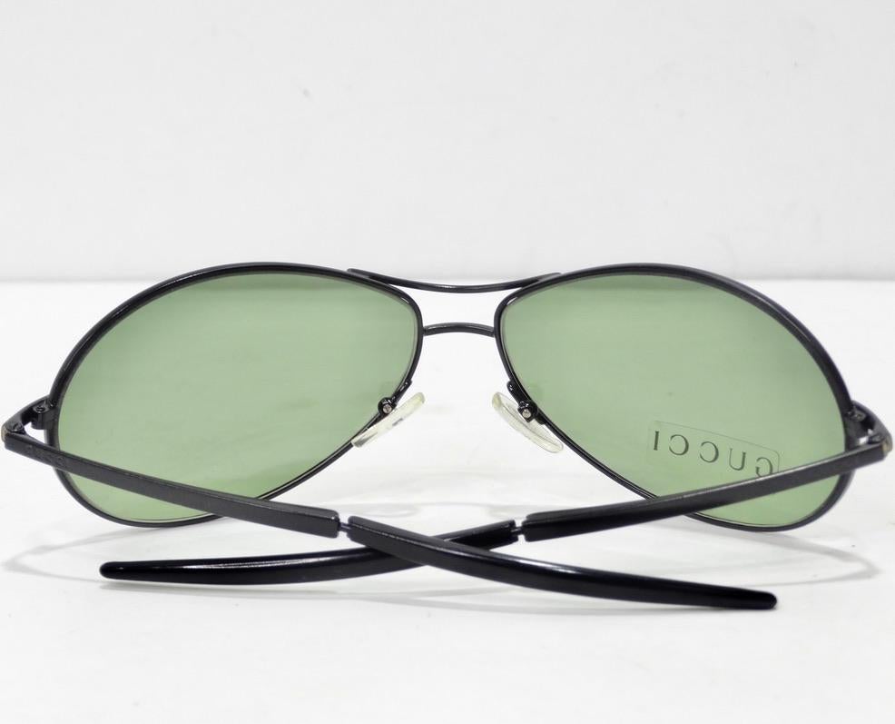 Gucci 1990s Black/Green Lense Sunglasses For Sale 5