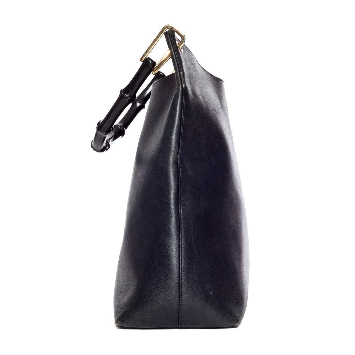 Gucci 1990s Black Leather Diana Bamboo Top Handle Hobo Bag 2