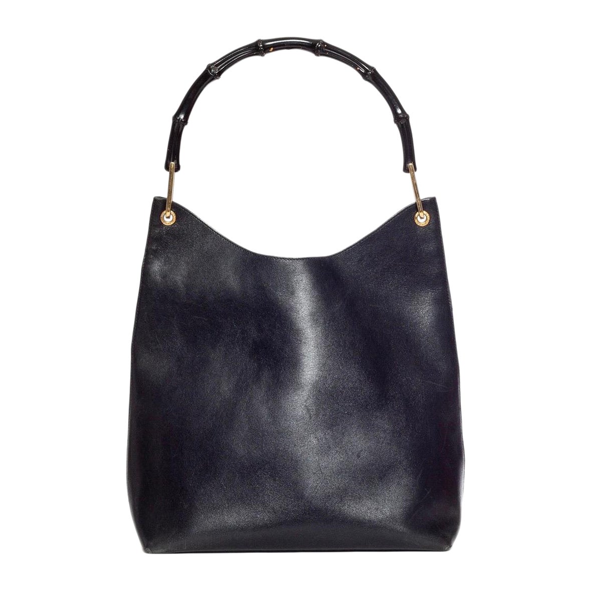 Gucci 1990s Black Leather Diana Bamboo Top Handle Hobo Bag