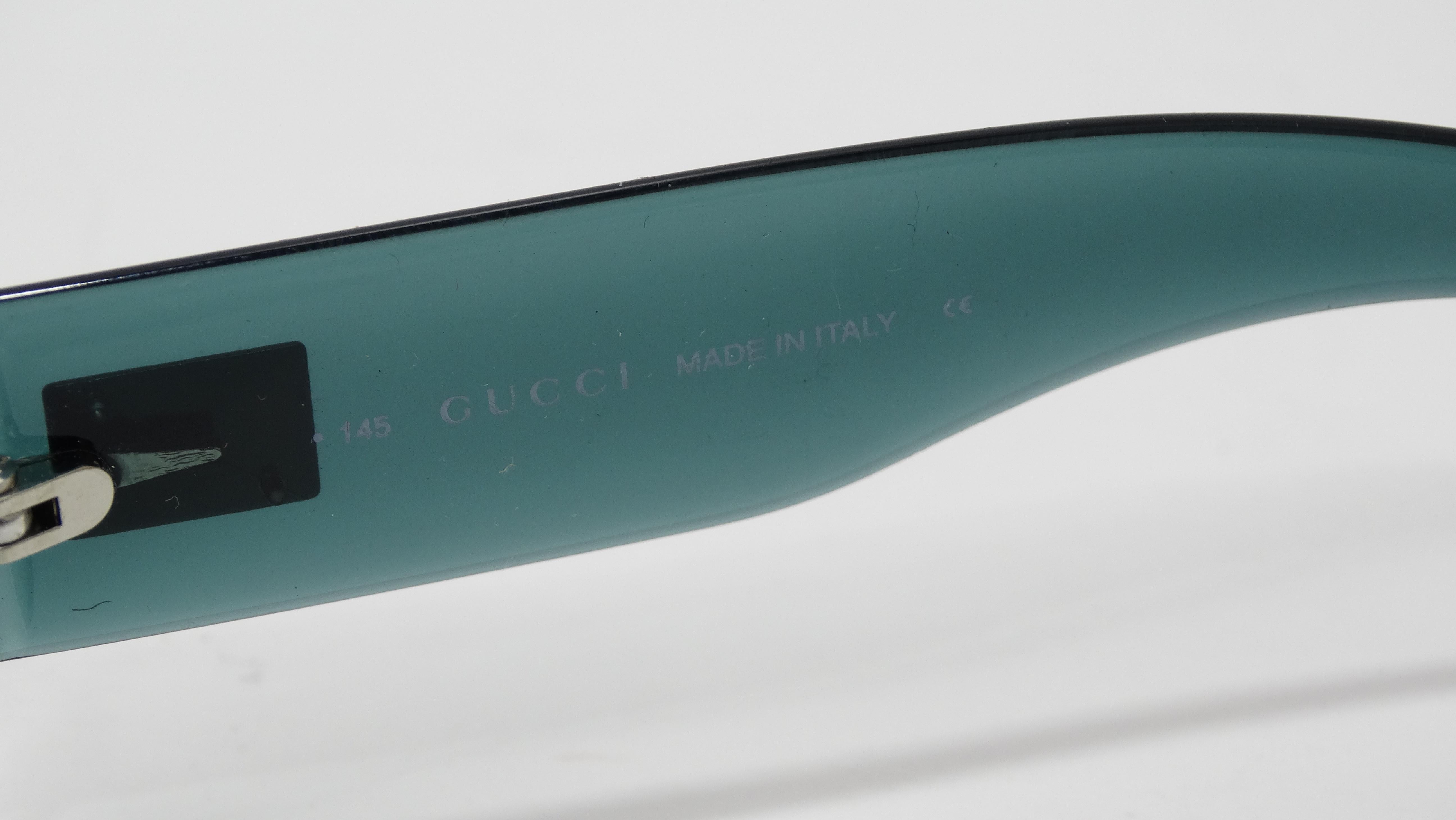 Gucci 1990's Blue Shield Sunglasses For Sale 2