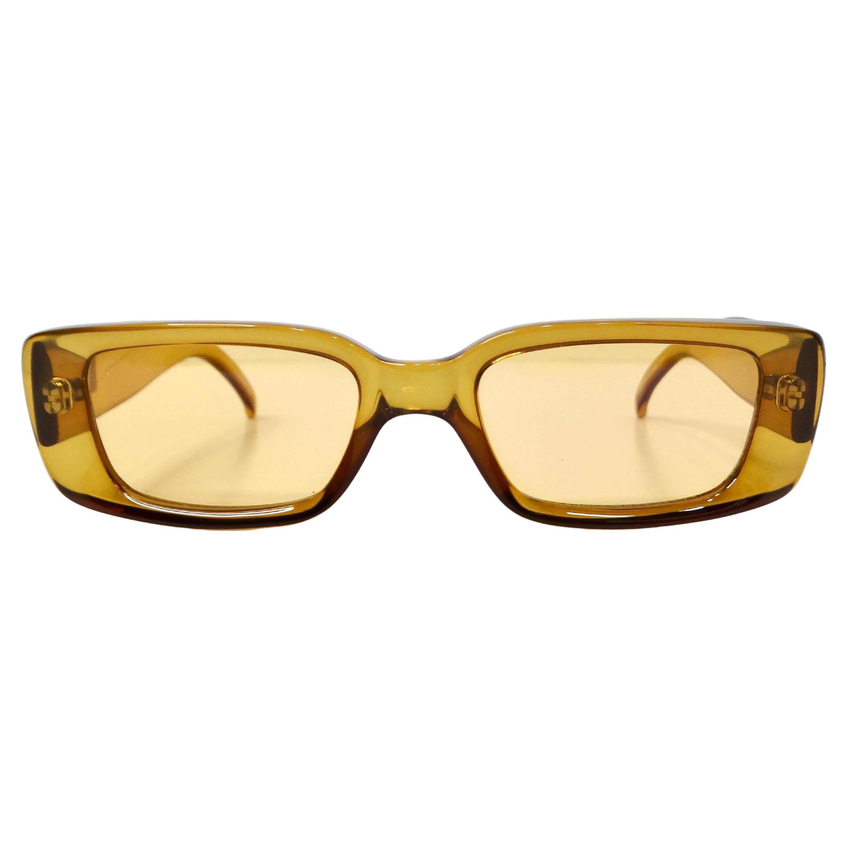 Lunettes de soleil Gucci 1990 GG2409 jaune translucide teinté à monture rectangulaire