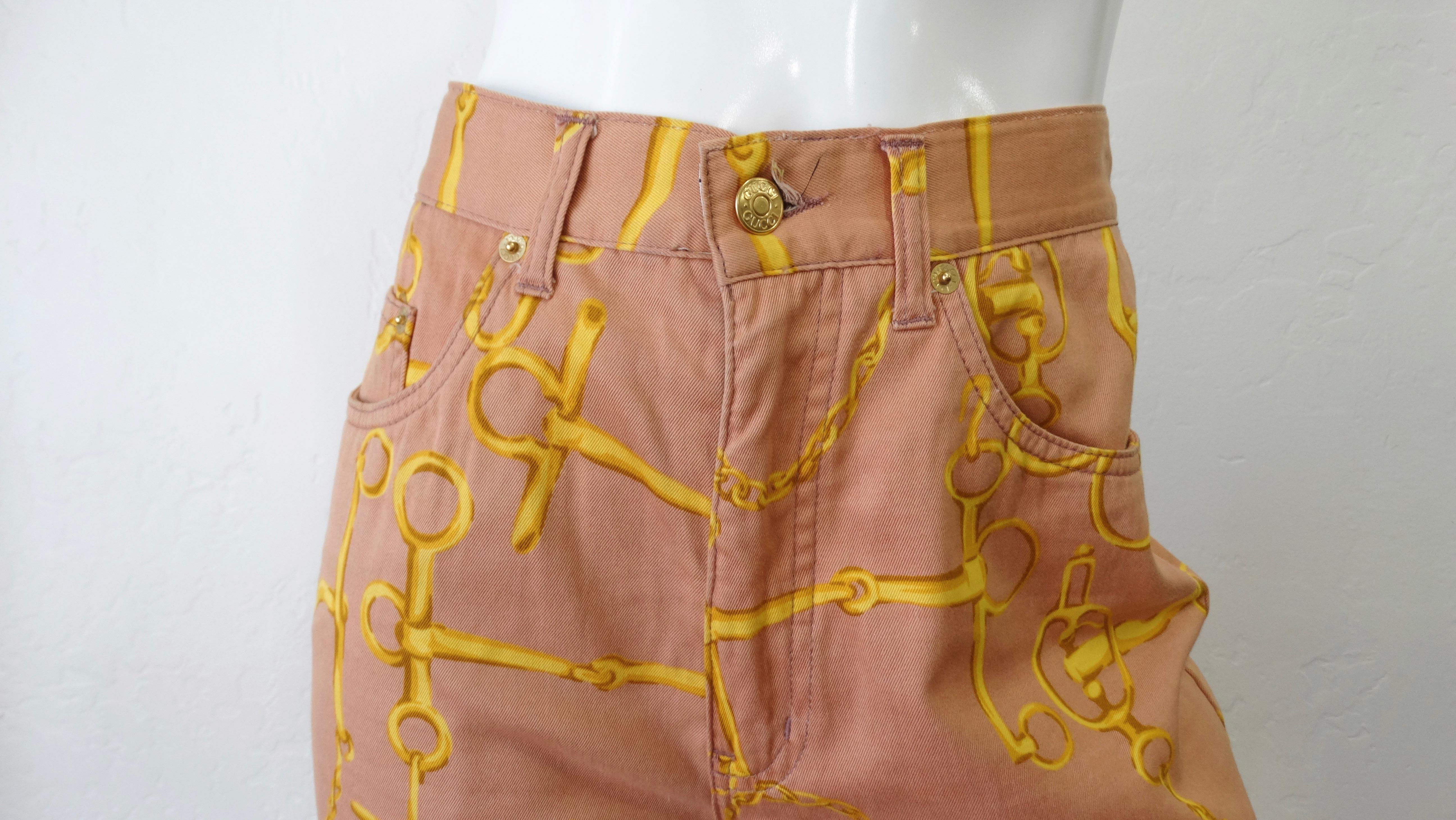 Gucci 1990s Horse Bit High Waisted Coral Jeans  For Sale 3