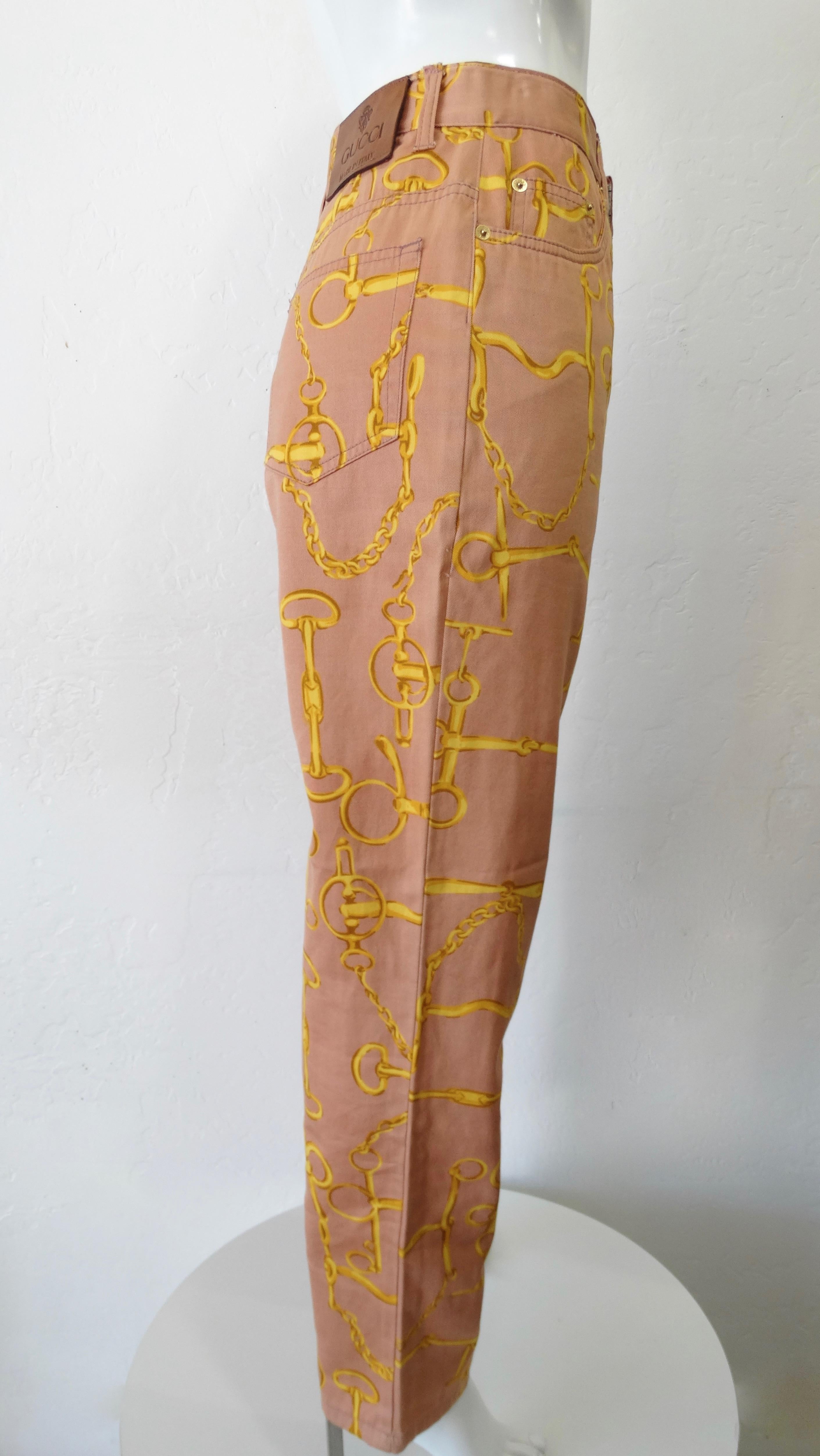 Gucci 1990s Horse Bit High Waisted Coral Jeans  For Sale 4
