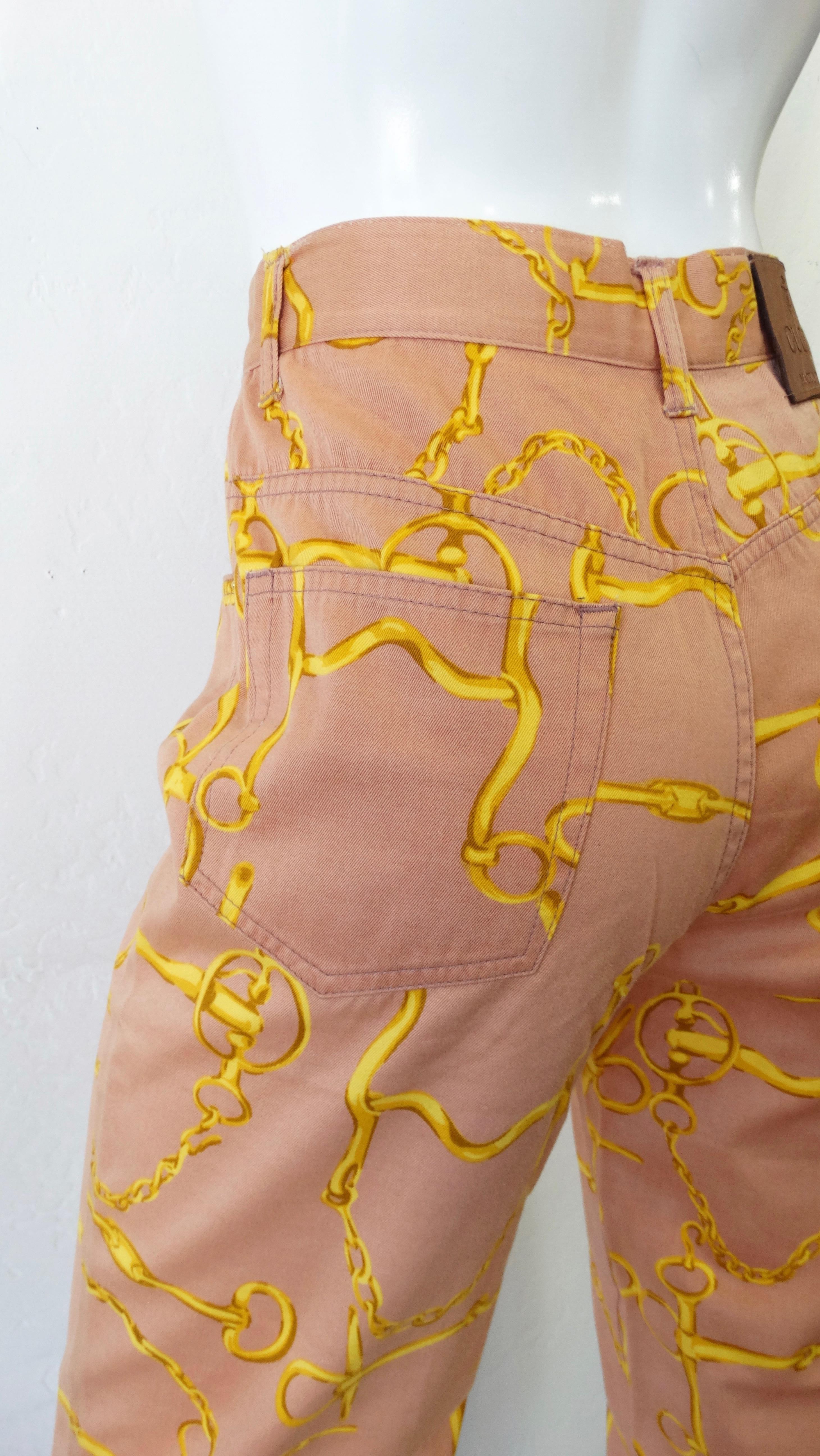 Gucci 1990s Horse Bit High Waisted Coral Jeans For Sale 5