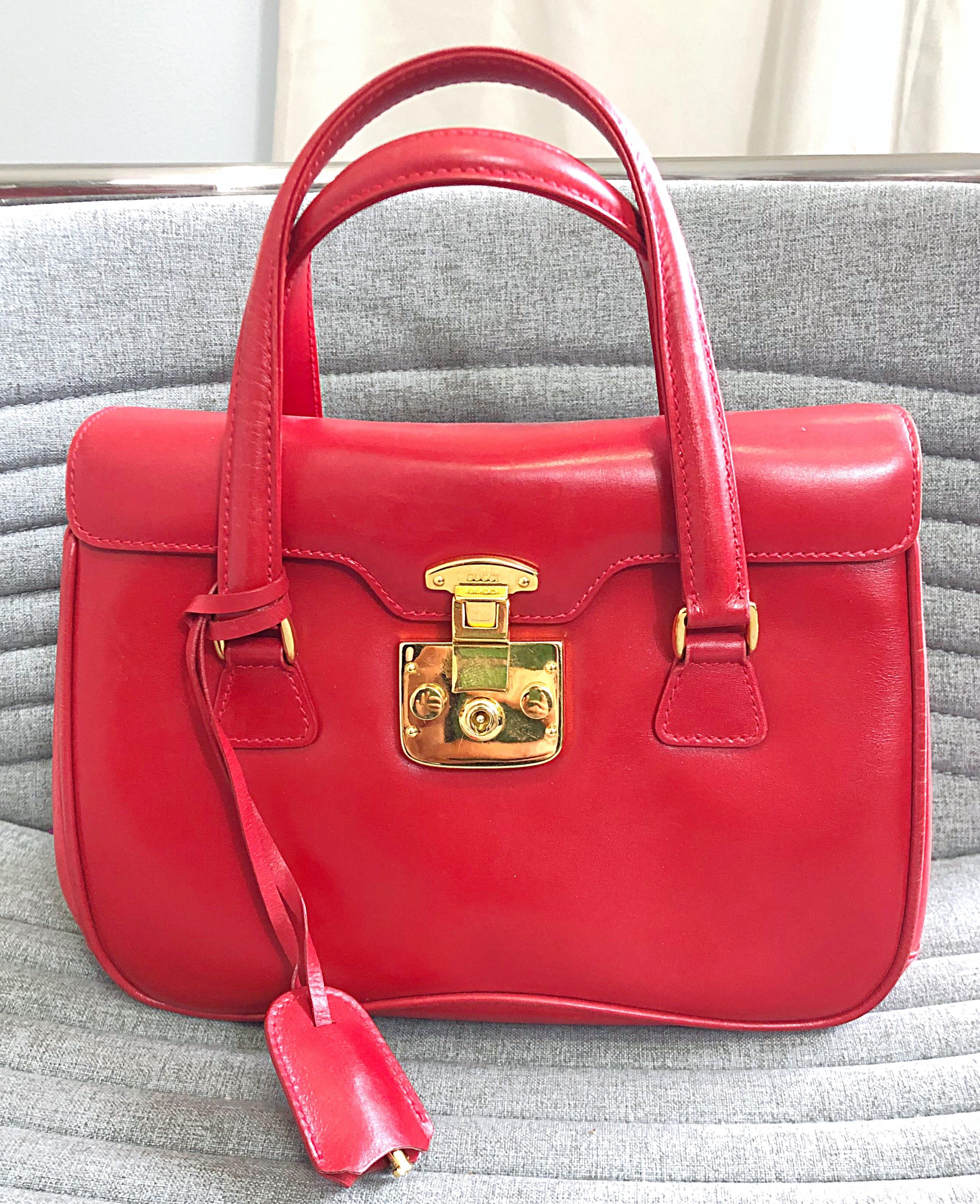 Gucci 1990s Lipstick Red Leather Vintage 90s Purse Handbag Satchel Bag 3