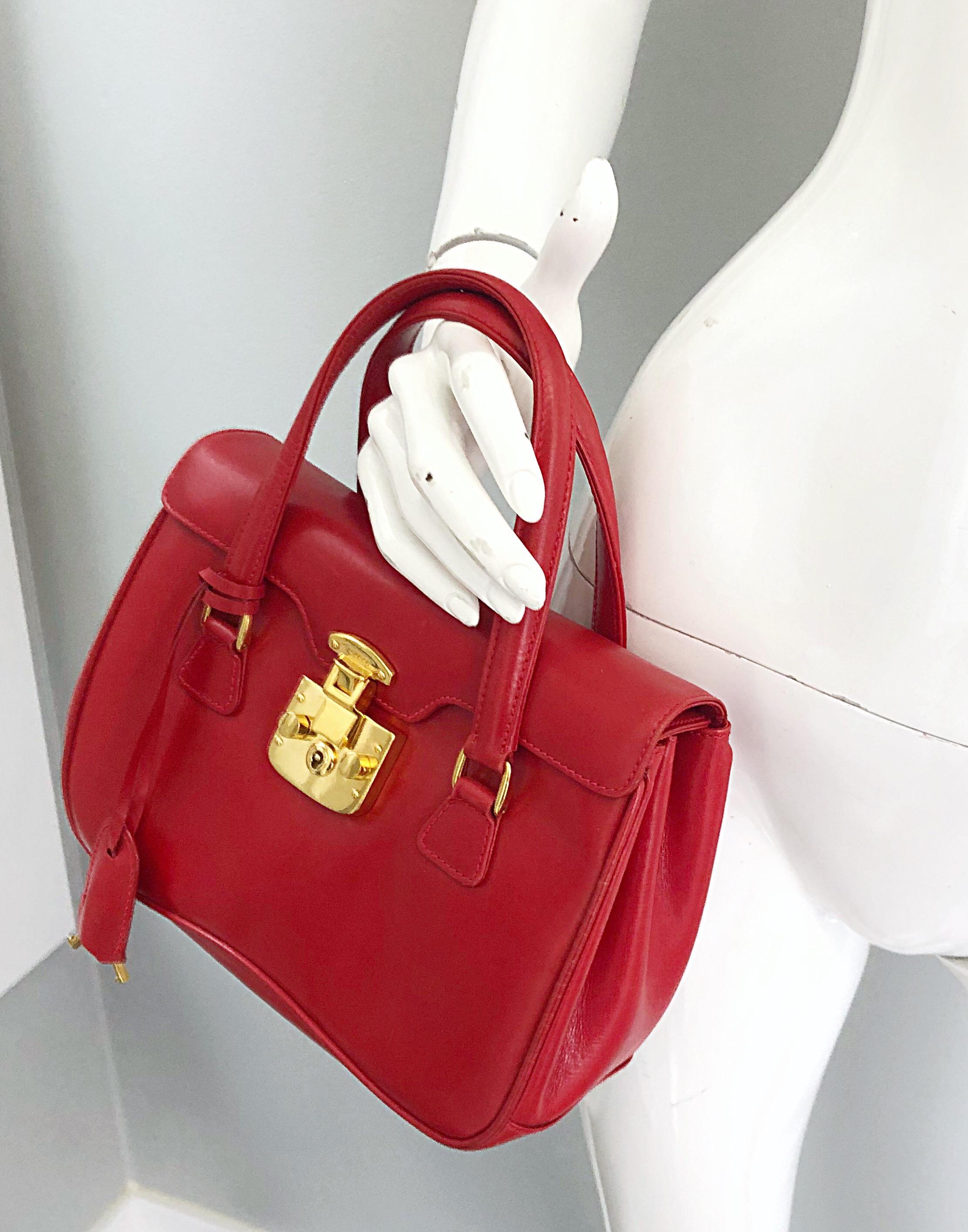 Gucci 1990s Lipstick Red Leather Vintage 90s Purse Handbag Satchel Bag 4