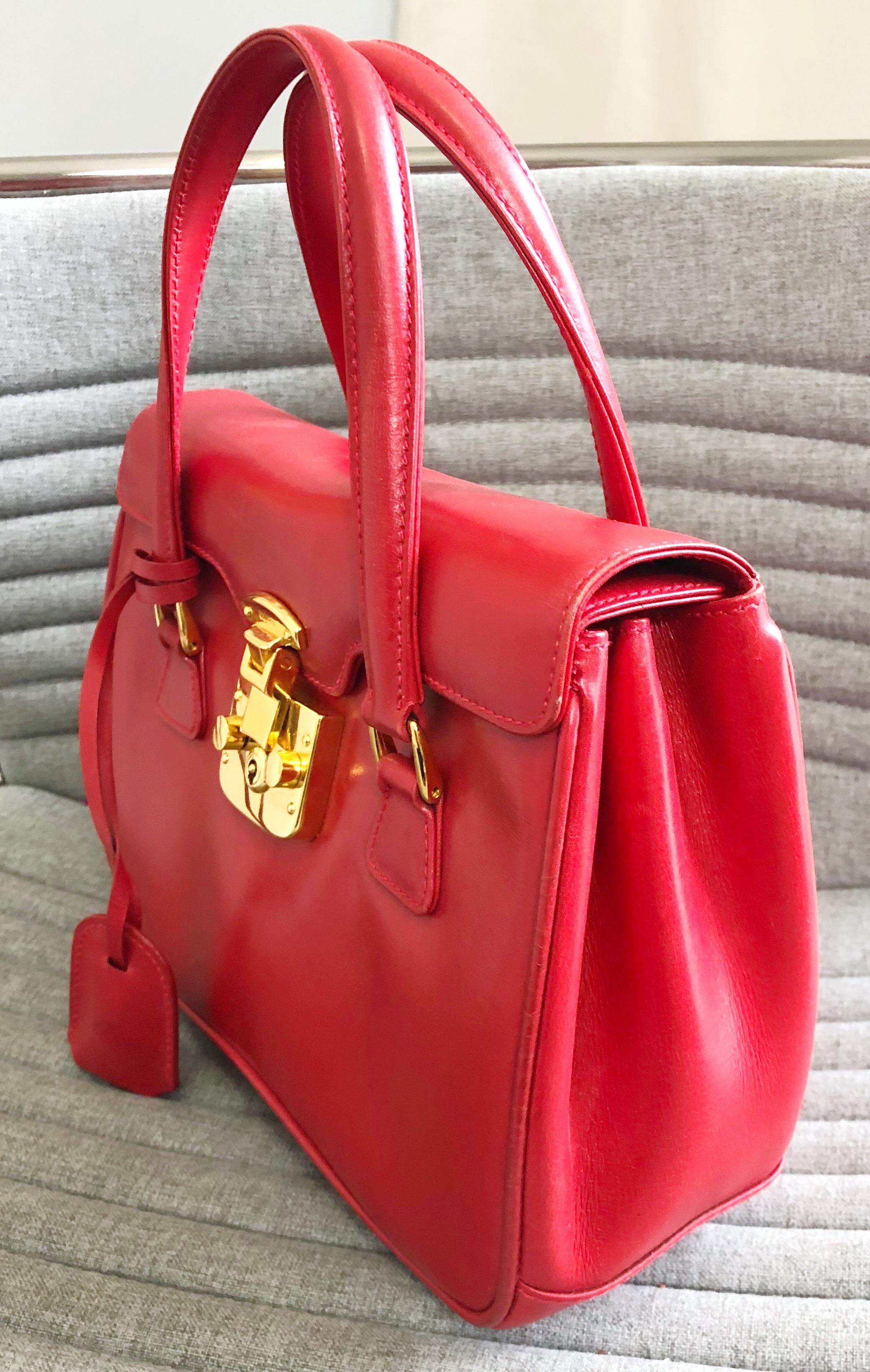Gucci 1990s Lipstick Red Leather Vintage 90s Purse Handbag Satchel Bag 2