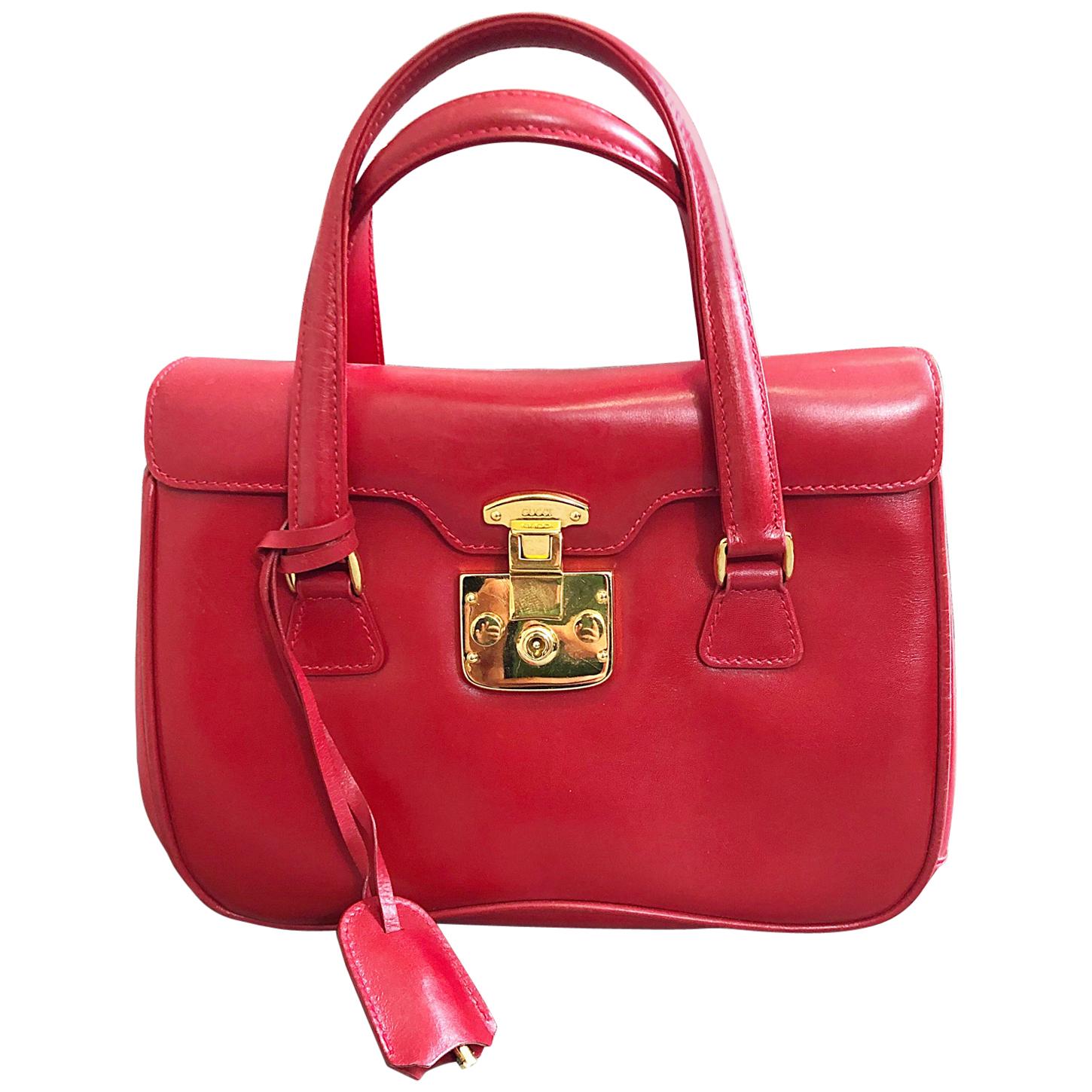 Gucci 1990s Lipstick Red Leather Vintage 90s Purse Handbag Satchel Bag