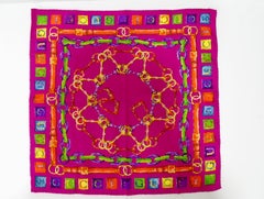 Gucci 1990s Multi-Colored Horse-Bit Silk Scarf