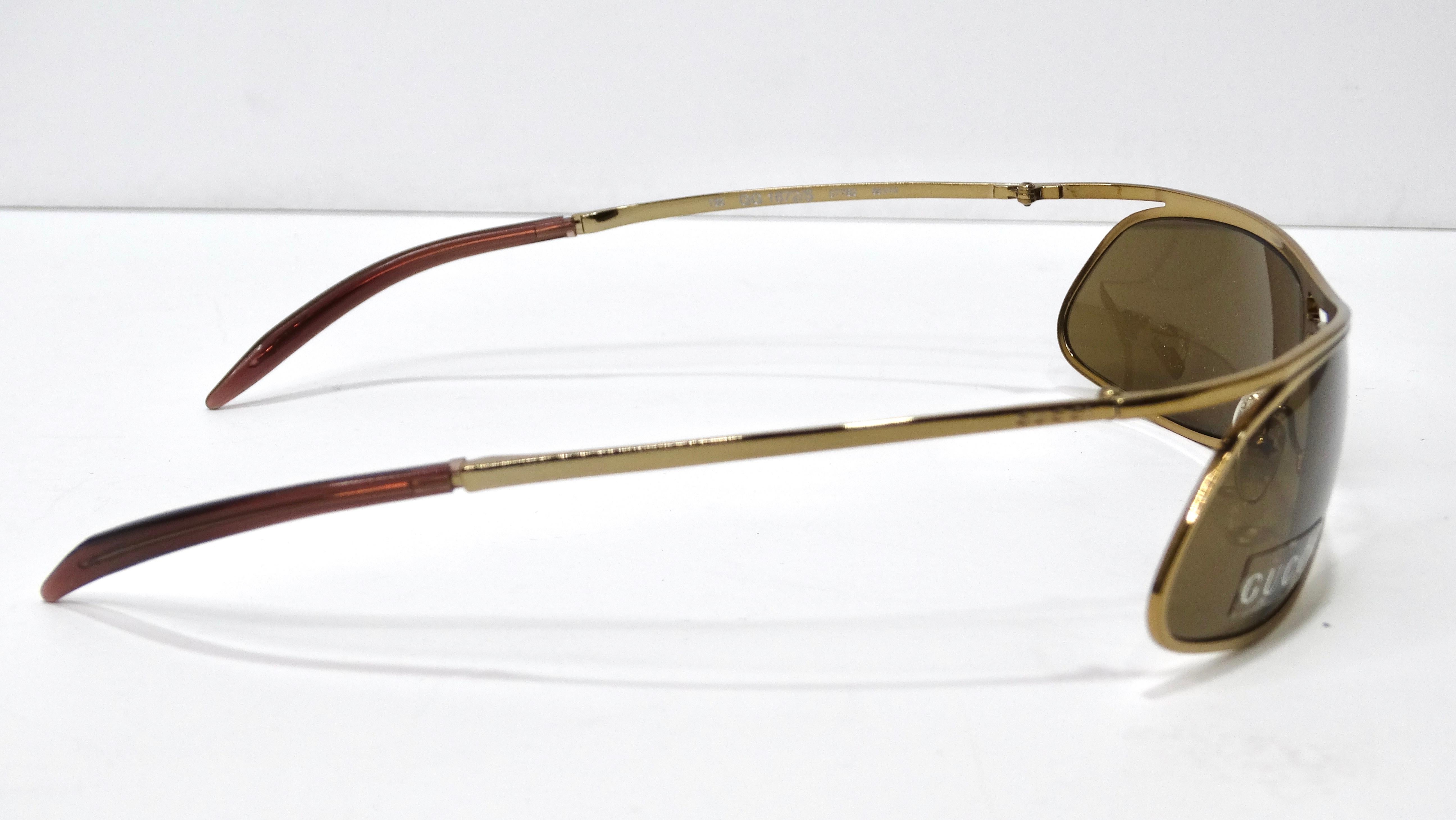 Marron Lunettes de soleil ovales rares Gucci 1990's en vente