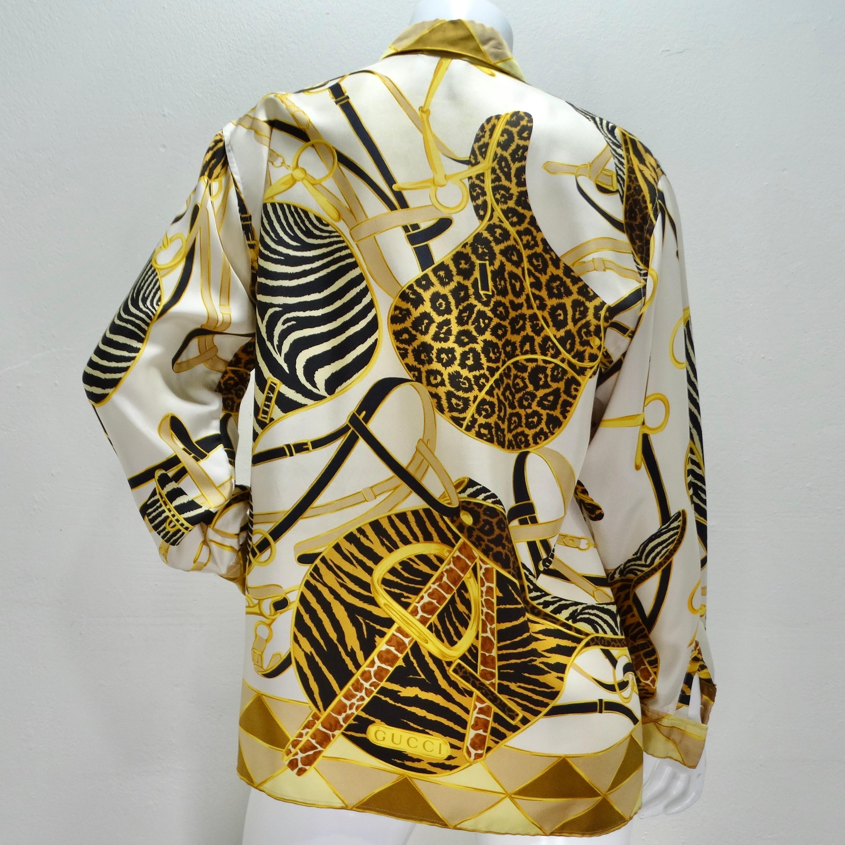 Gucci 1990s Silk Printed Button-Up Shirt For Sale 2
