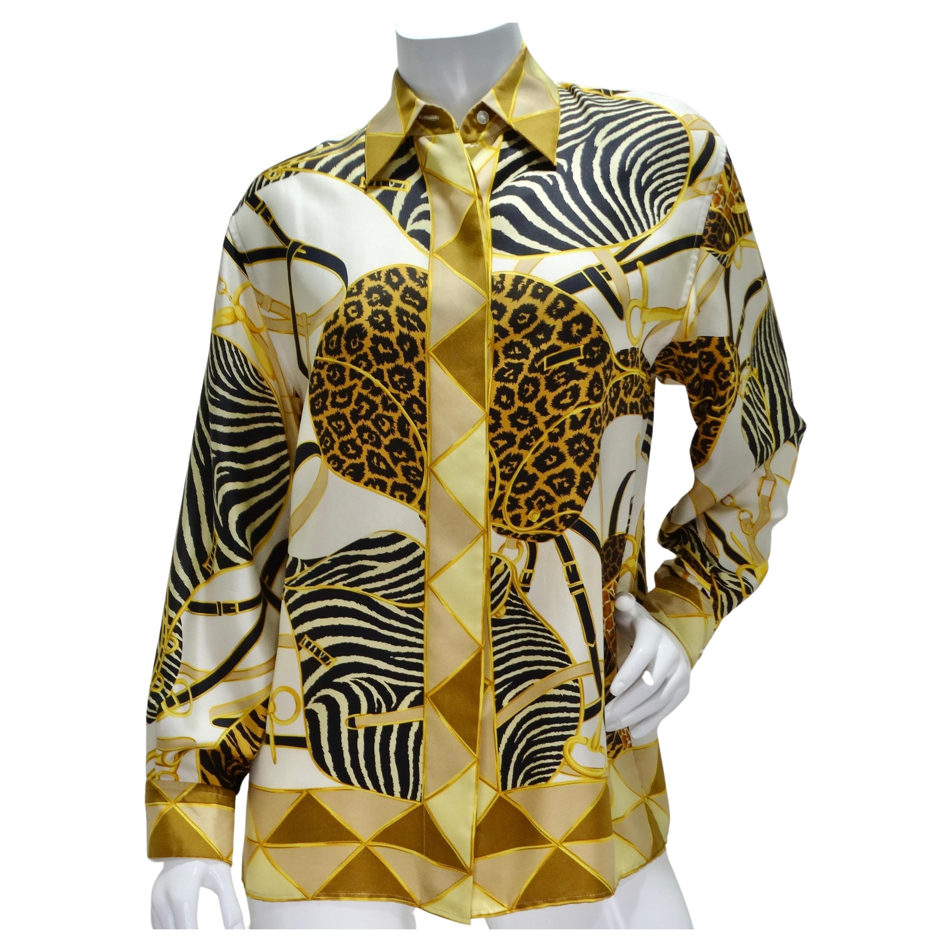 Gucci 1990er Seidenhemd mit bedruckter Knopfleiste im Angebot