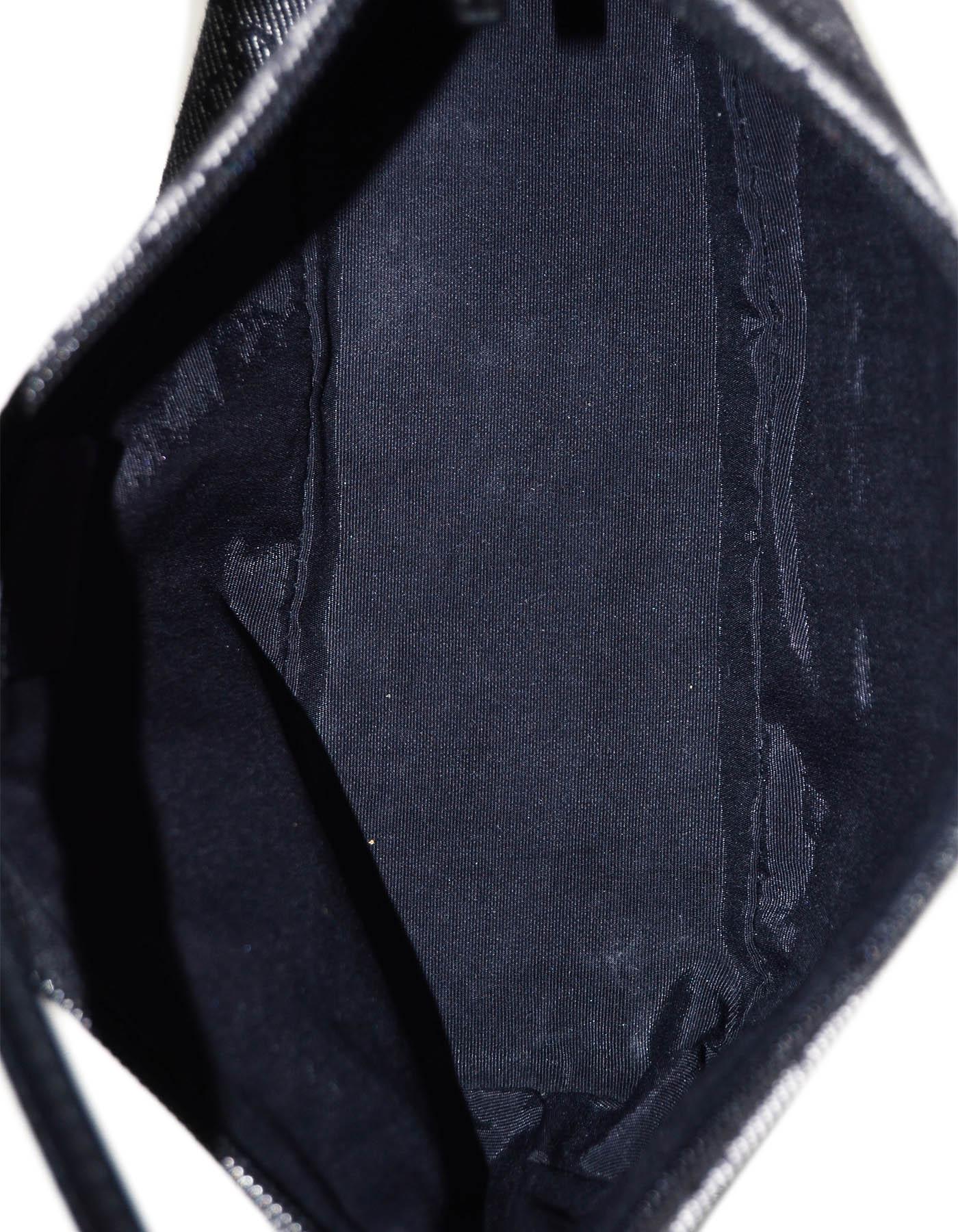 Gucci 1990s Vintage Black Denim Monogram Baguette Pochette Bag In Excellent Condition In New York, NY
