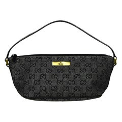 Gucci 1990s Vintage Black Denim Monogram Baguette Pochette Bag