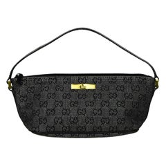 Gucci 1990s Vintage Black Denim Monogram Baguette Pochette Bag