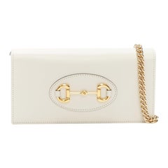 GUCCI 1995 Horsebit white gold buckles detail crossbody clutch WOC wallet