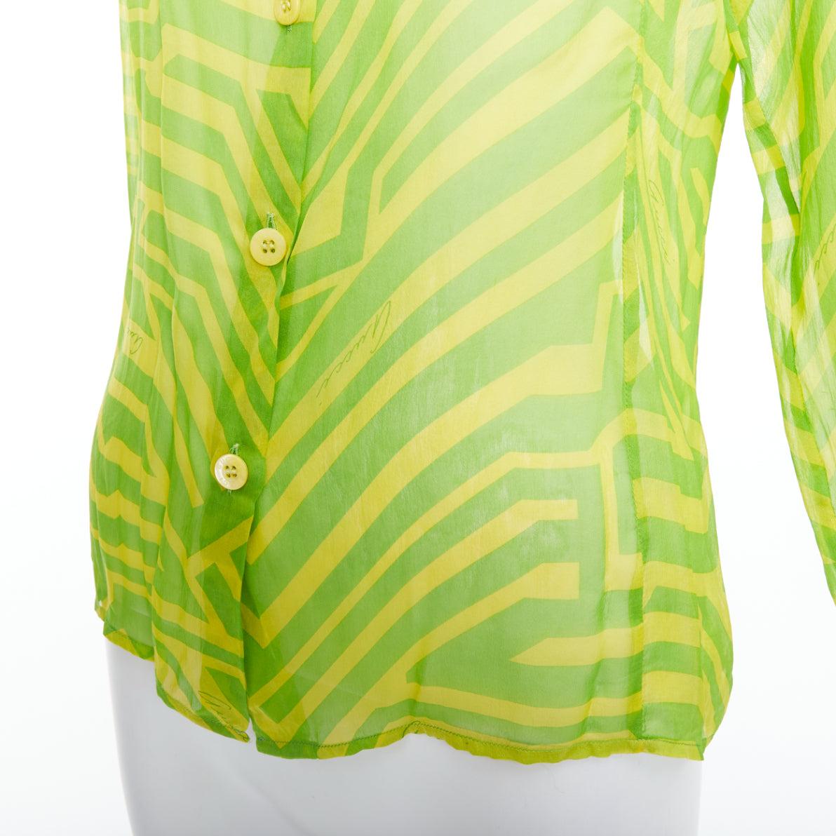 GUCCI 1996 Tom Ford Vintage green yellow geometric silky sheer shirt IT42 M 2