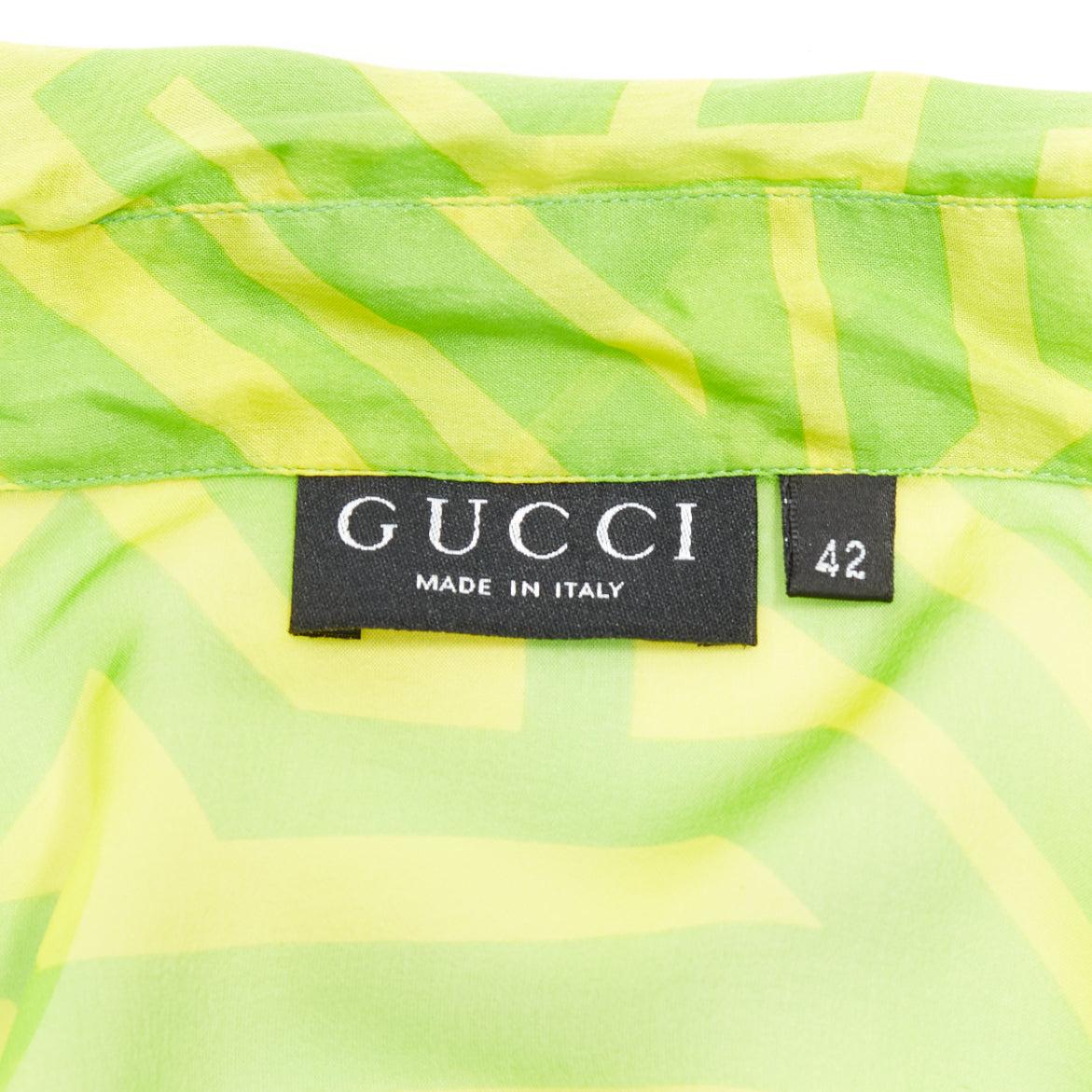 GUCCI 1996 Tom Ford Vintage green yellow geometric silky sheer shirt IT42 M 3