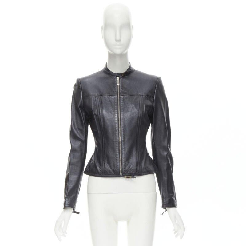 GUCCI 1996 Vintage Tom Ford black leather G logo buckle biker jacket IT40 S 5