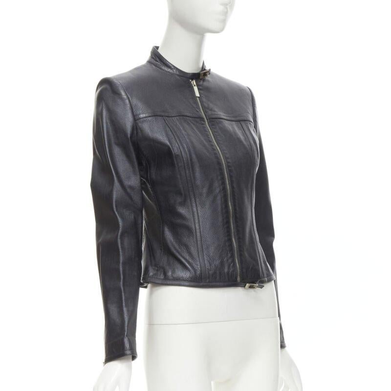 Black GUCCI 1996 Vintage Tom Ford black leather G logo buckle biker jacket IT40 S