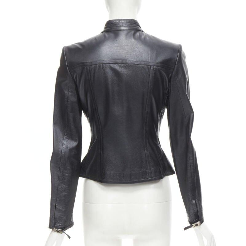 Women's GUCCI 1996 Vintage Tom Ford black leather G logo buckle biker jacket IT40 S