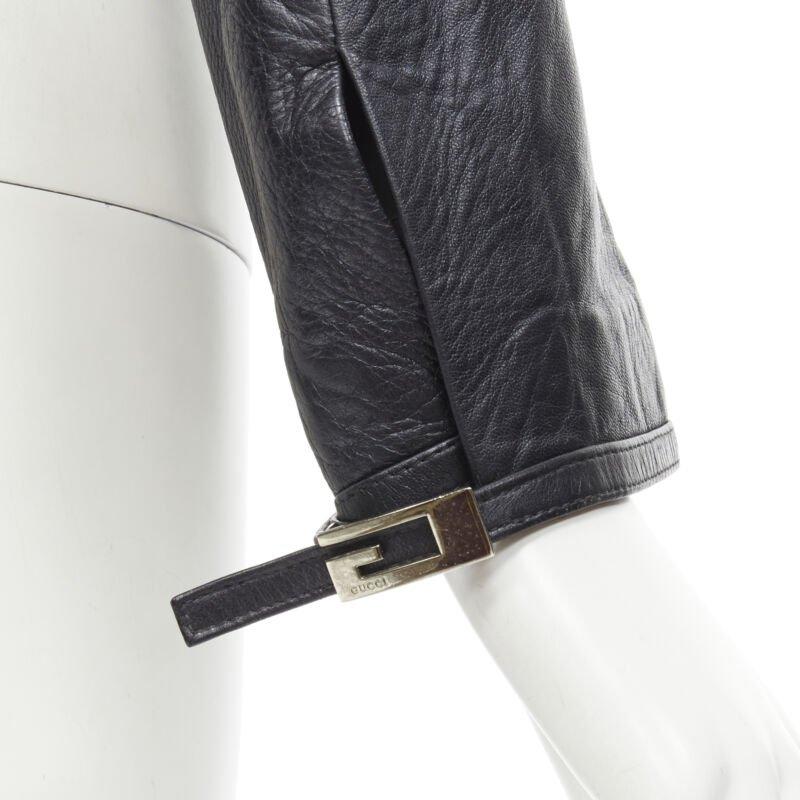 GUCCI 1996 Vintage Tom Ford black leather G logo buckle biker jacket IT40 S 3