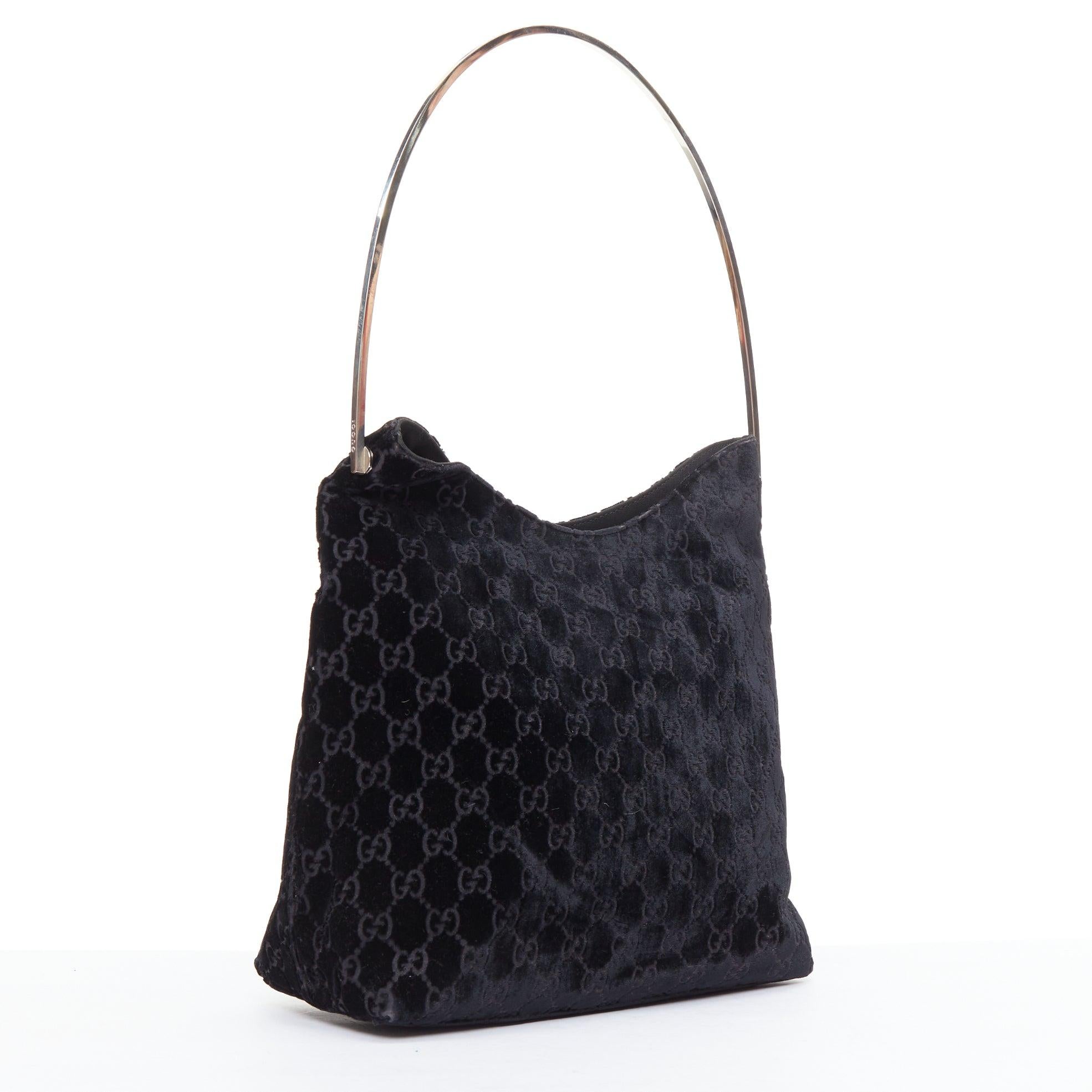 Black GUCCI 1997 Vintage Tom Ford black velvet GG metal handle underarm bag