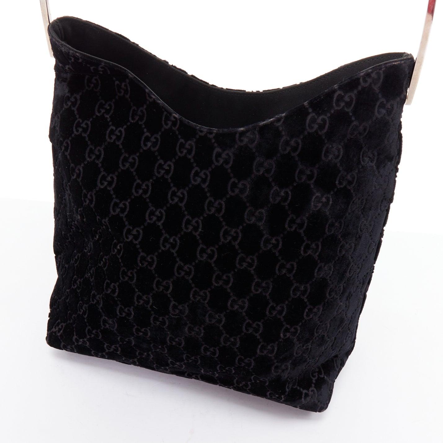 GUCCI 1997 Vintage Tom Ford black velvet GG metal handle underarm bag 1