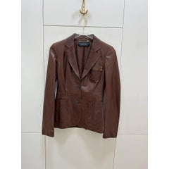 Gucci 1998–1999 Tom Ford Brown Leather Blazer Sz.38 with GG Monogram