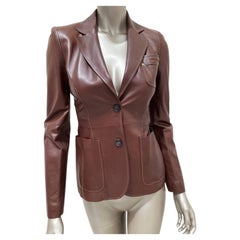 Gucci 1998–1999 Tom Ford Brown Leather Blazer Sz.38 with GG Monogram