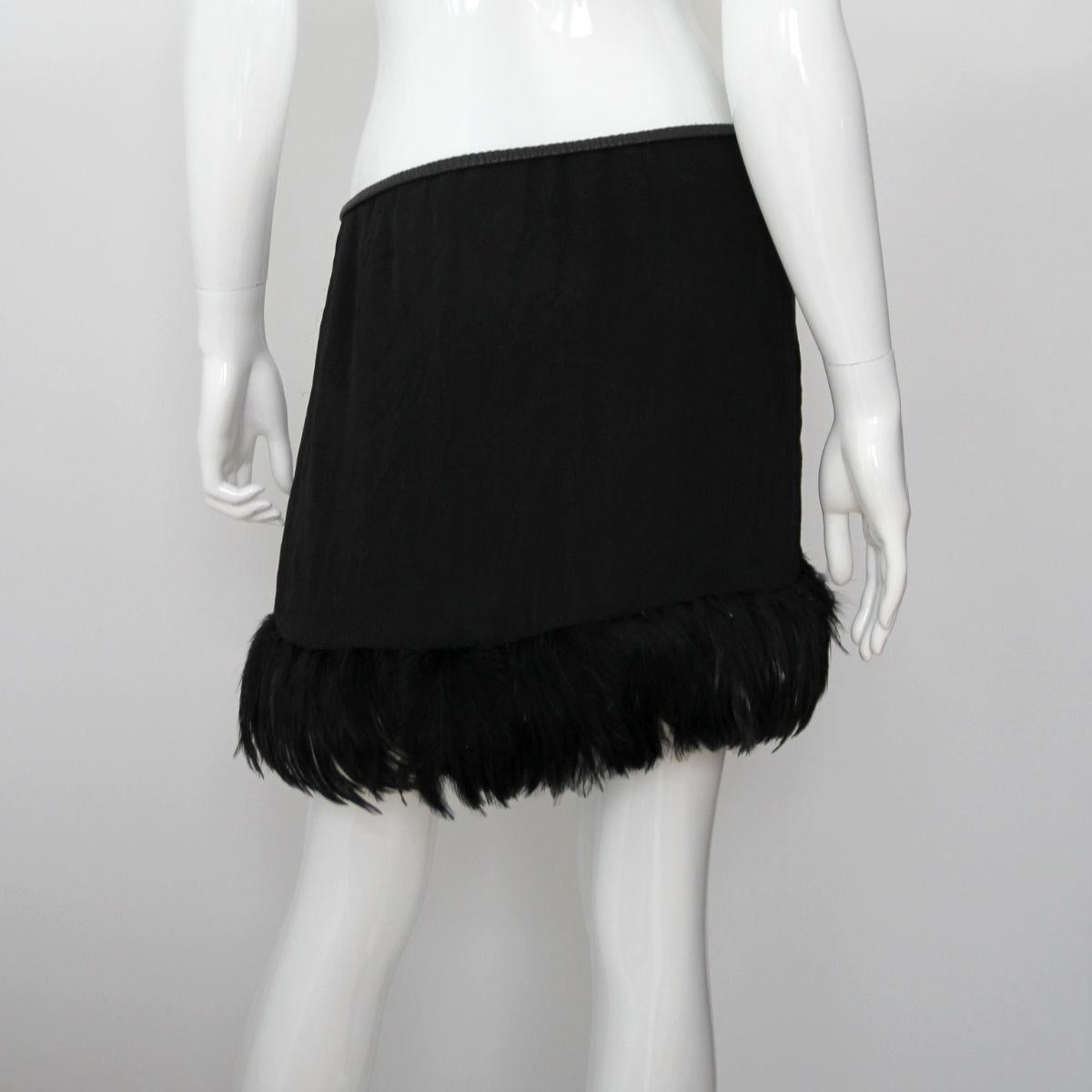 black skirt with feather trim