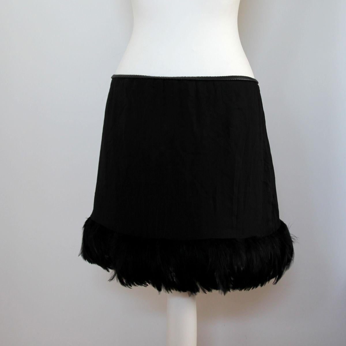 GUCCI 1999 Black Silk Chiffon Skirt With Feather Trim by Tom Ford 1