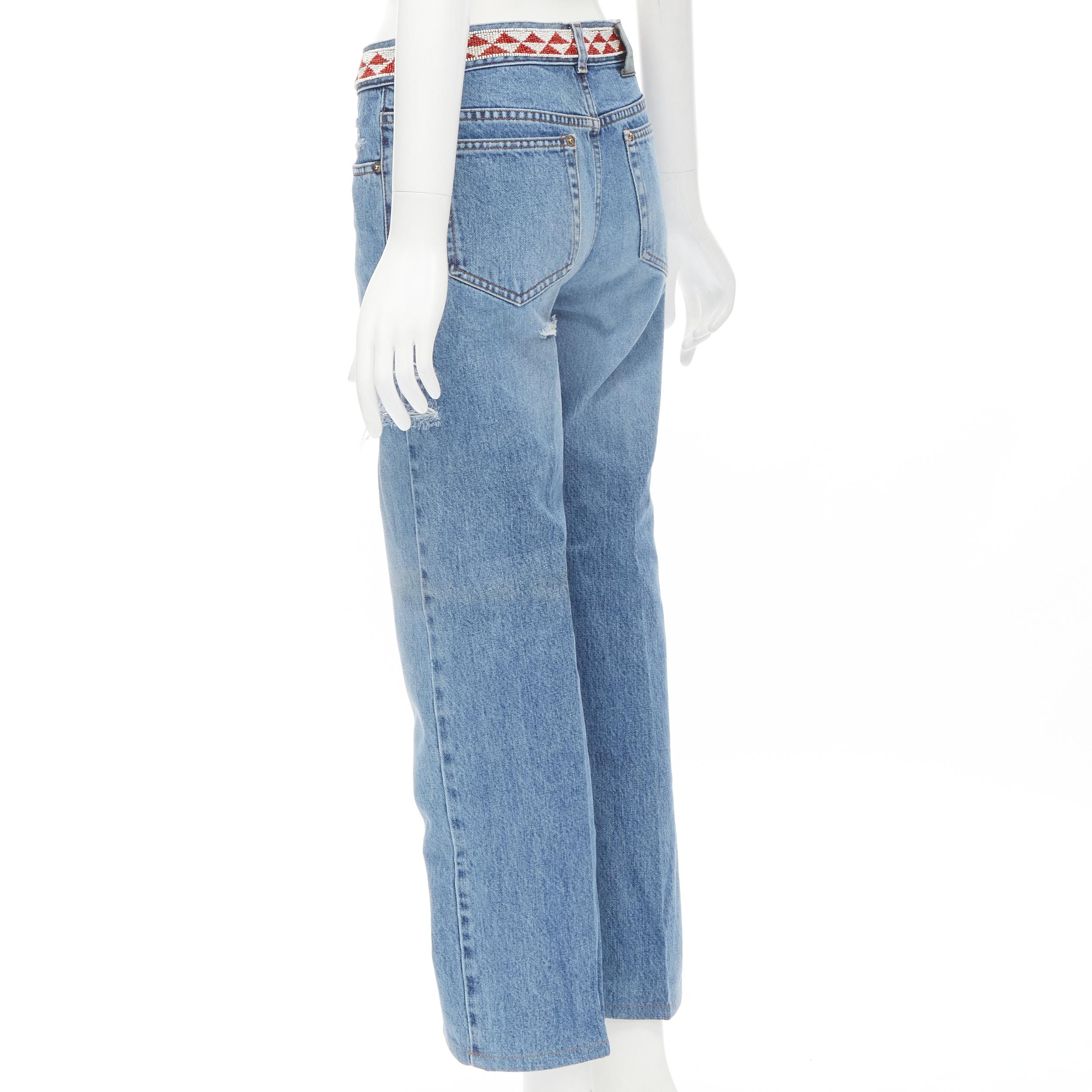 GUCCI 1999 Vintage aztec bead embroidery waist distressed denim jeans IT38 XS In Excellent Condition In Hong Kong, NT