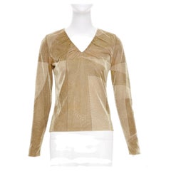 GUCCI 1999 Vintage Tom Ford metallic lurex graphic panelled ruched vneck top