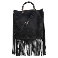 Bolso Tote Gucci de 2 asas de bambú y flecos de ante negro