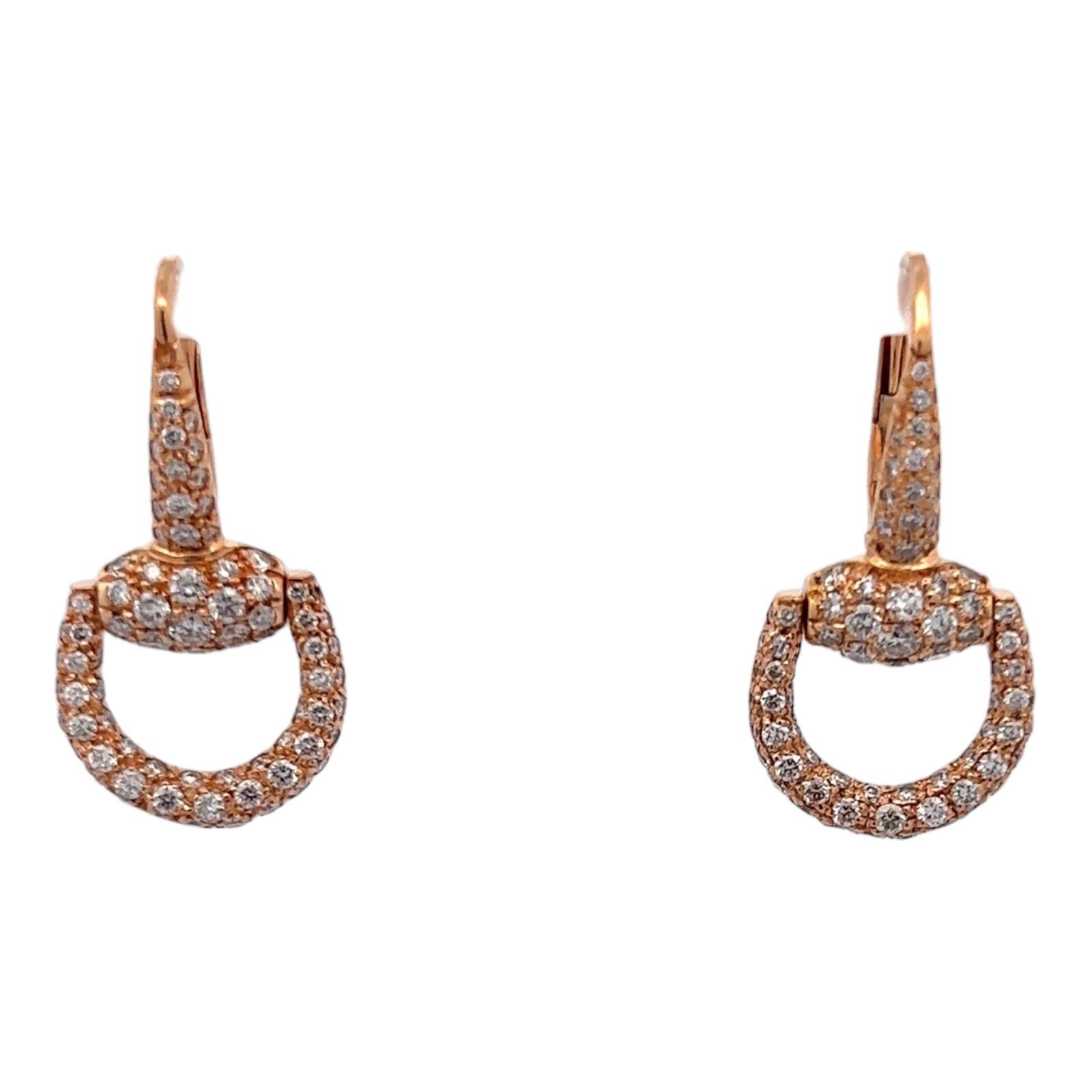 Taglio rotondo Orecchini Gucci 2.00ctw Diamond Horsebit Drop Dangle in oro giallo 18 Karati