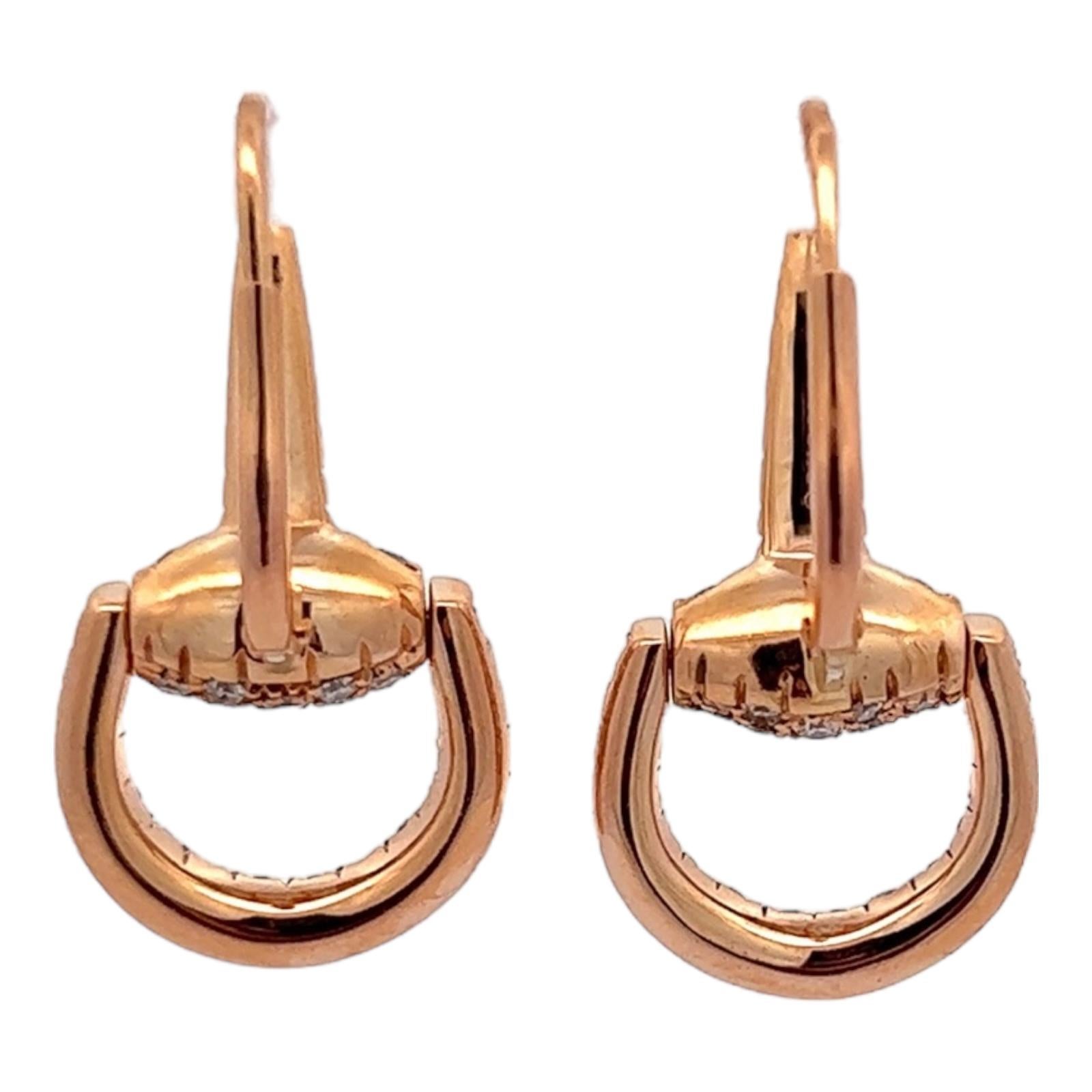 Orecchini Gucci 2.00ctw Diamond Horsebit Drop Dangle in oro giallo 18 Karati In condizioni ottime a Boca Raton, FL