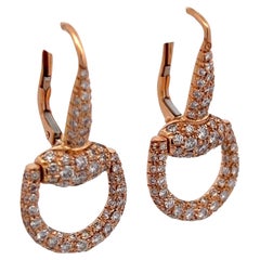 Gucci 2.00ctw Diamond Horsebit Drop Dangle 18 Karat Yellow Gold Earrings