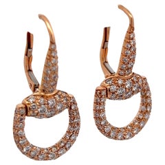 Gucci - Boucles d'oreilles en or jaune 18 carats avec pendentifs en forme de mors de cheval et diamants 2.00 CTW 