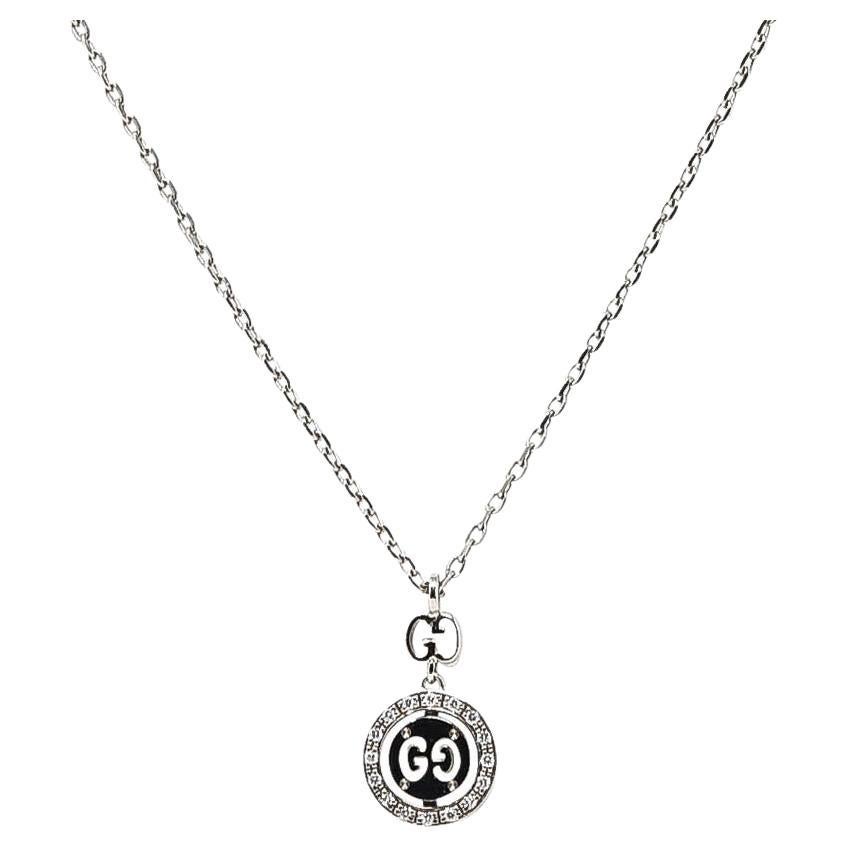 Gucci 2000 Diamond 18 Karat White Gold Double GG Twirl Brit Pendant Necklace 5