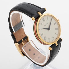 Gucci 2000M Wristwatch. 30mm Heavy Gold Plated Case. Leather Strap. Yr 1990.