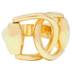 Gucci 2000's 18 Karat Yellow Gold Vintage Horsebit Interlocking Ring