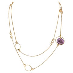 Gucci 2000's Amethyst 18 Karat Yellow Gold Flora Bee Horsebit Station Necklace