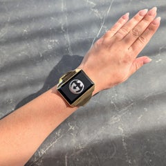 Gucci 2000's Diamond Onyx 18 Karat Two-Tone Yellow Vintage Gold Cuff Bracelet